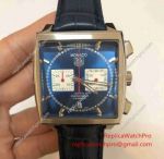 Low Discounted Tag Heuer Monaco Replica Watch SS Blue Chronograph Blue Leather Strap
